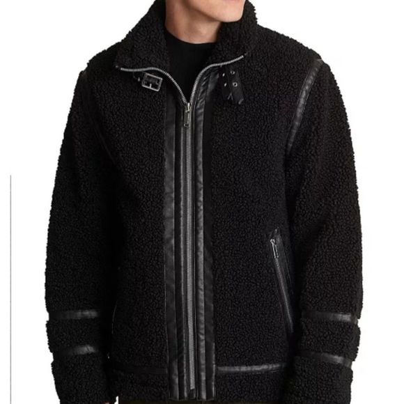 Nwot KARL LAGERFELD PARIS Men's Sherpa Aviator Jacket size L - Picture 1 of 11